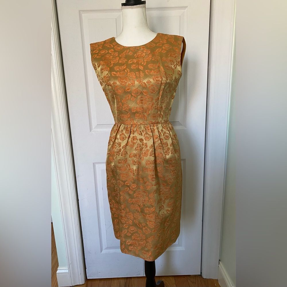 1950 Golden Brocade Floral Shift Dress